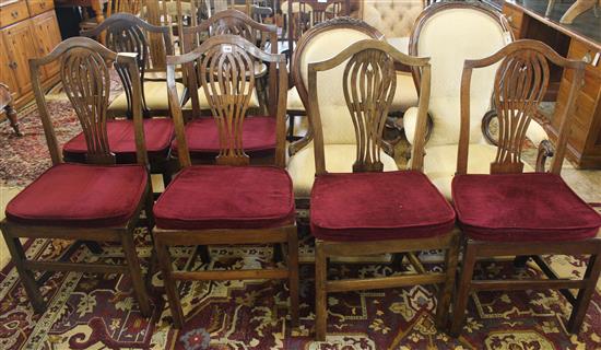 Set of six early 19C oak country Hepplewhite dining chairs